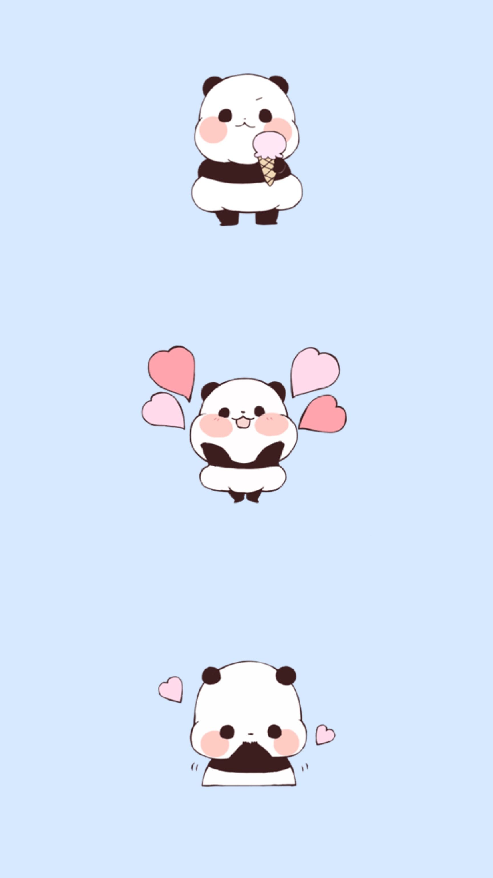 Panda kawaii con cuoricini, 1728x3072 Full HD Verticale, Smartphone