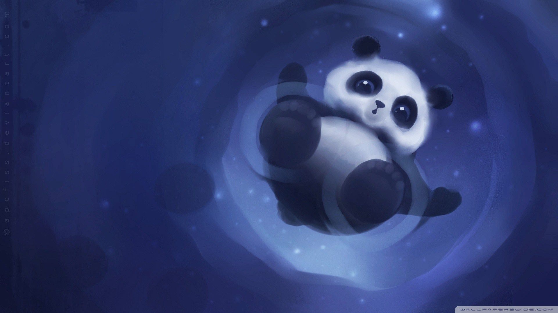 Panda cartone galleggiante blu, 1920x1080 Full HD, PC