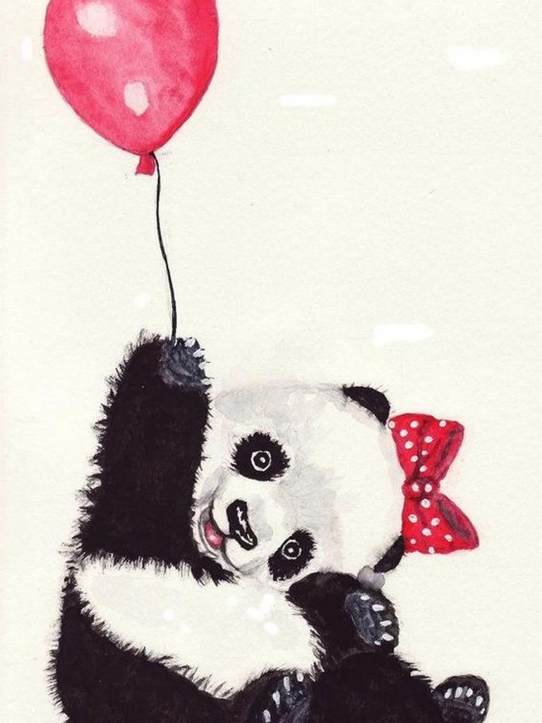 Panda con palloncino rosso, 768x1024 Full HD Verticale, Smartphone