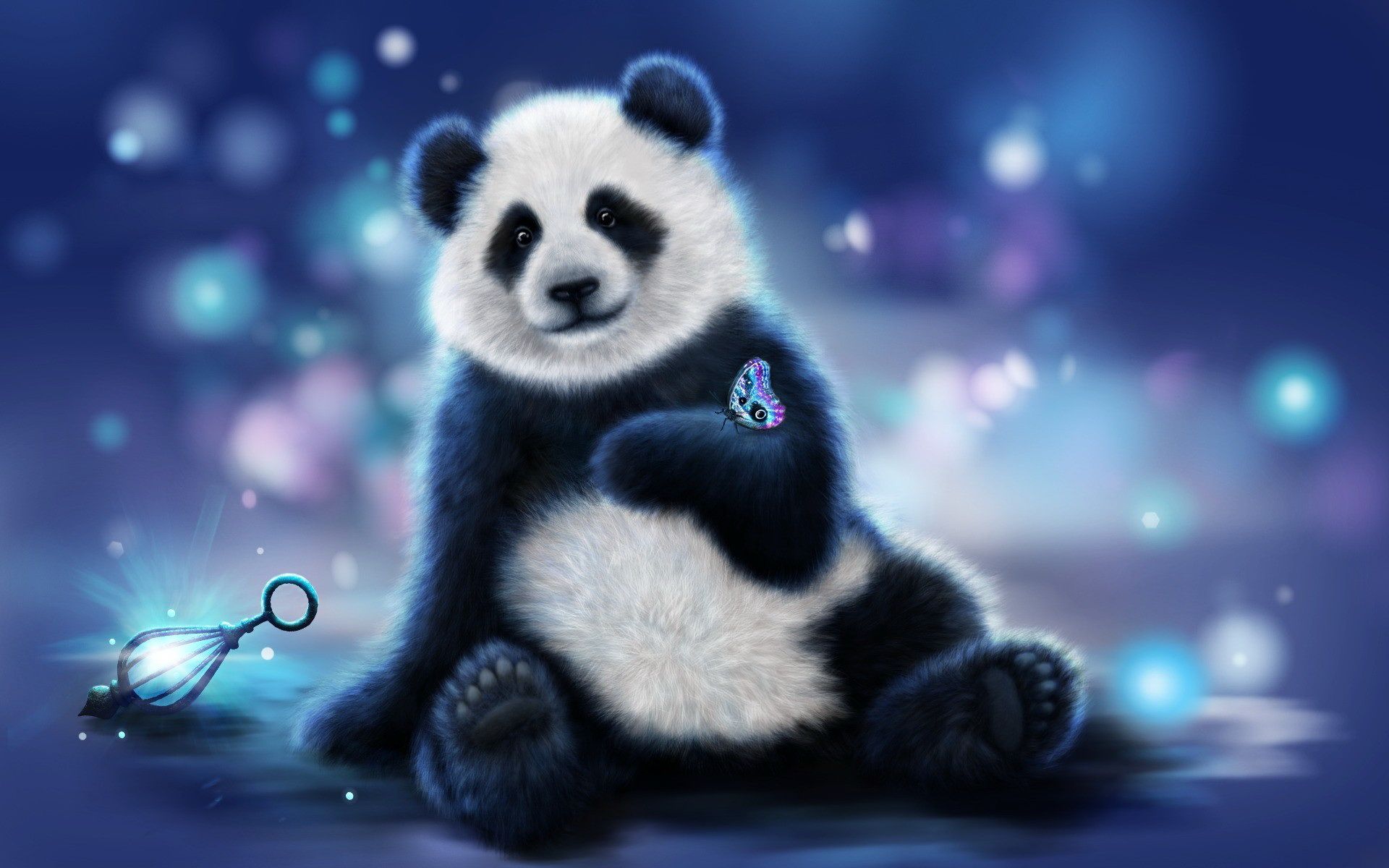Panda con farfalla su sfondo blu, 1920x1200 Full HD+ WUXGA, Desktop