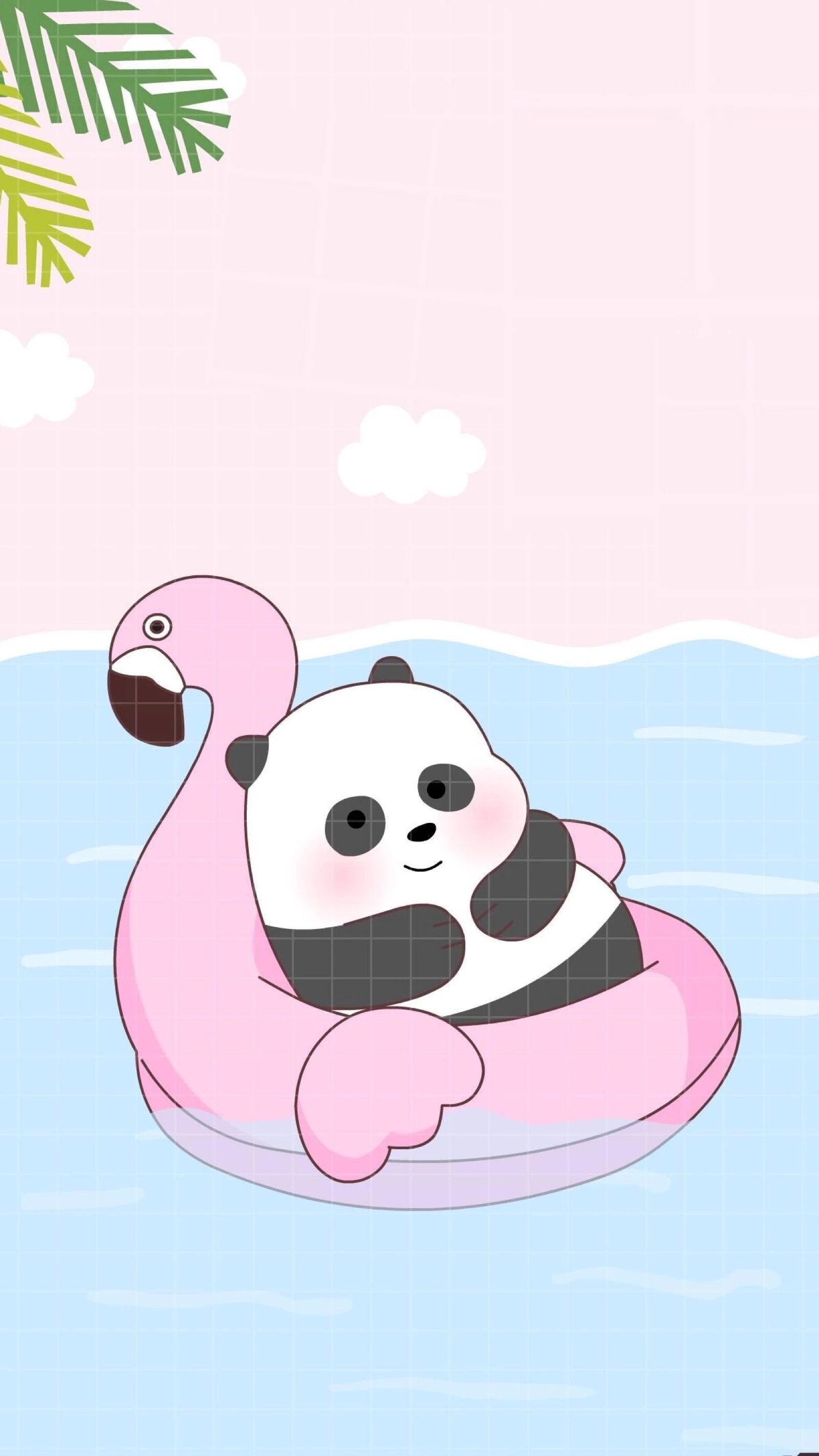 Panda kawaii su ciambella flamingo, panda gigante, 1600x2843 Verticale, iPhone Plus