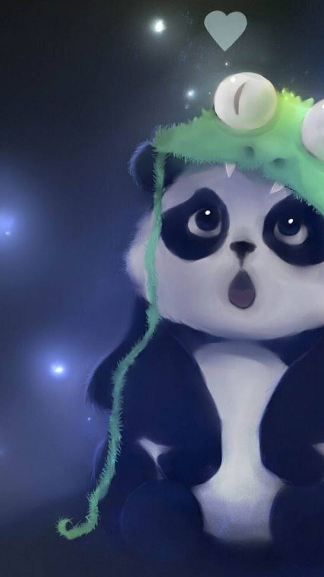 Panda cartone con cappuccio verde, 1080x1920 Full HD Verticale, iPhone Plus