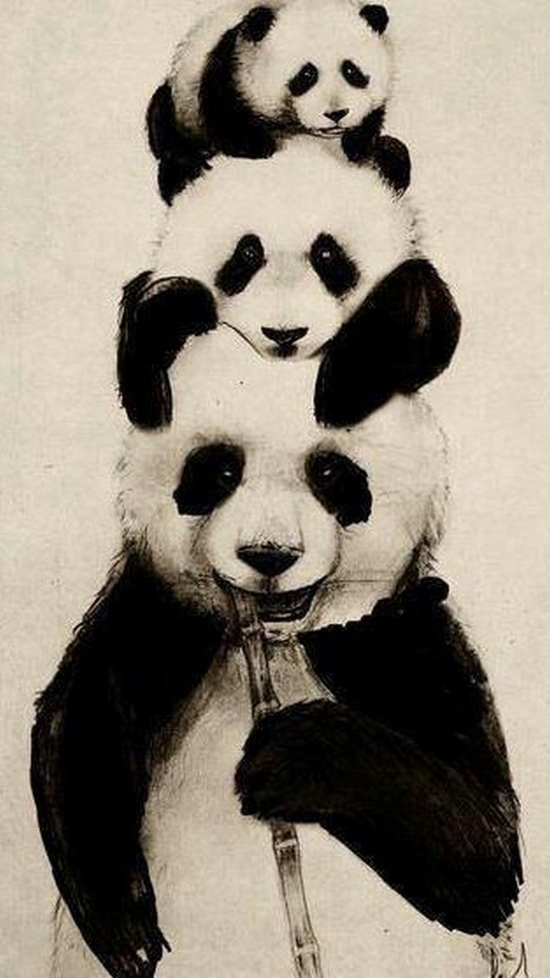 Illustrazione panda impilati bambù, 1080x1920 Full HD Verticale, iPhone