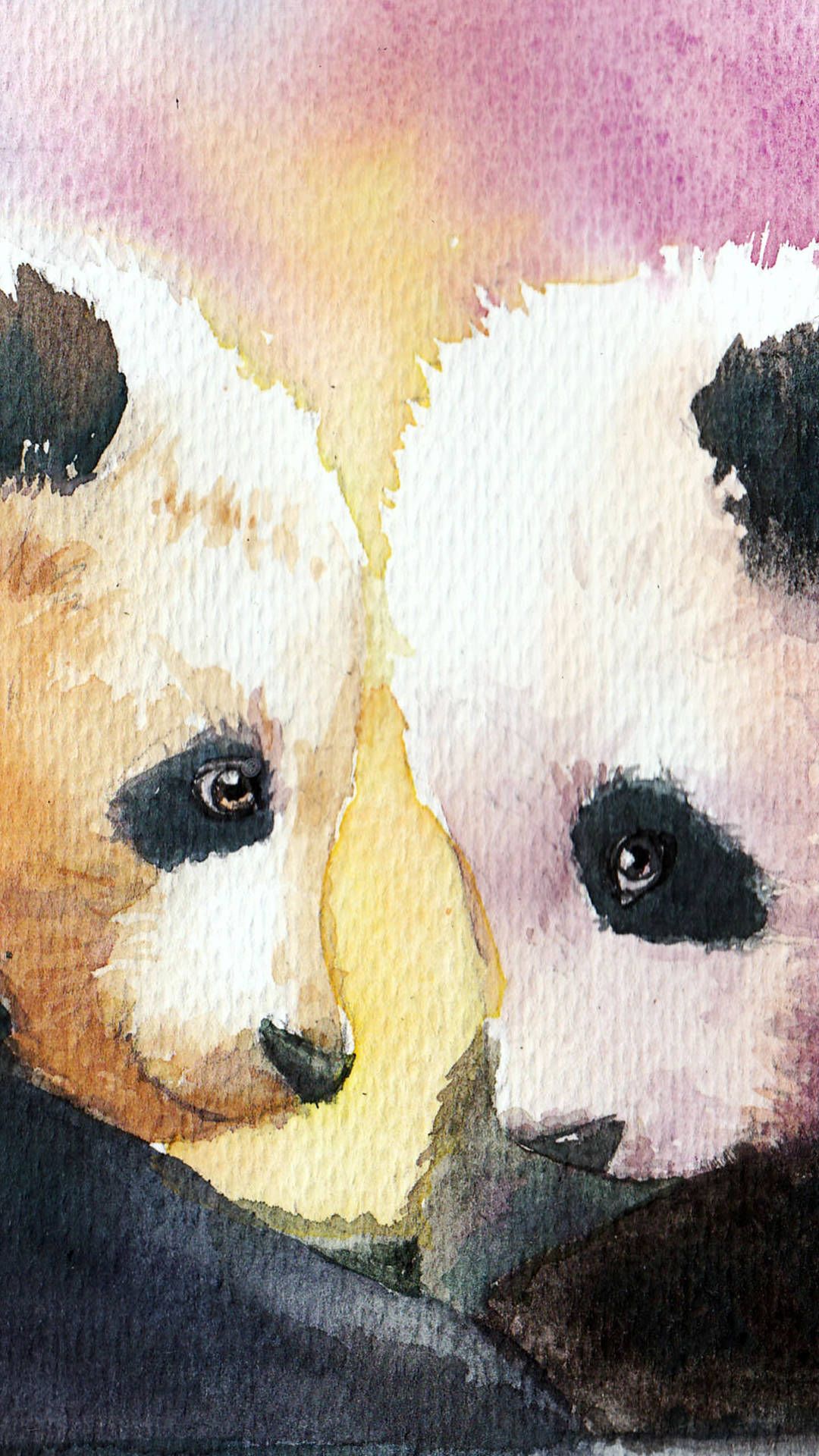 Due panda acquerello ravvicinati, 1080x1920 Verticale, iPhone Pro