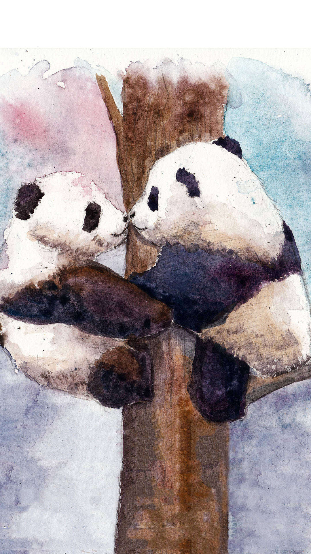Panda acquerello su albero, 1080x1920 Full HD Verticale, iPhone Plus