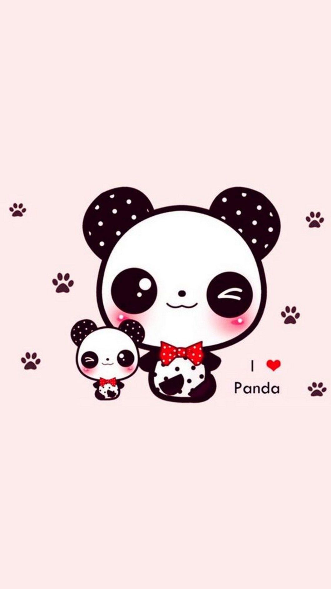 Due panda kawaii sfondo rosa, 1080x1920 Verticale, Mobile