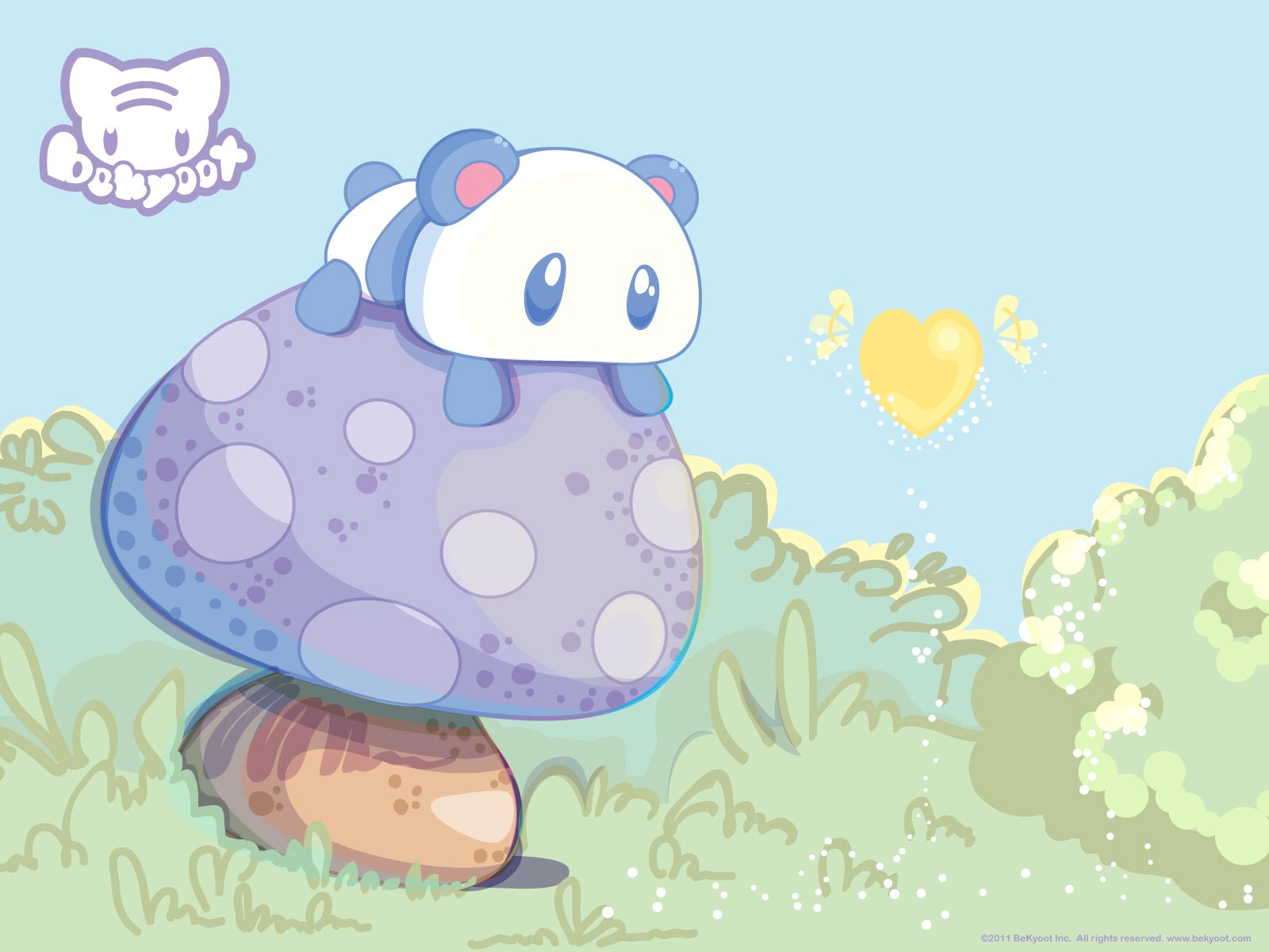 Panda kawaii con palloncino cuore, 1920x1080 Full HD, PC