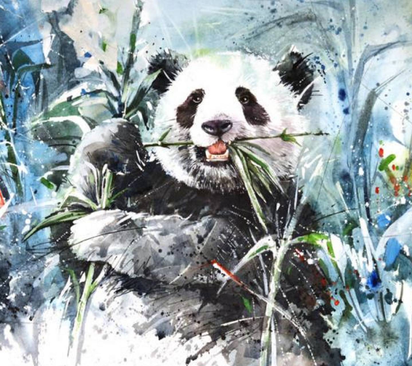 Panda ad acquerello con bambù, 1439x1280 720p, Laptop
