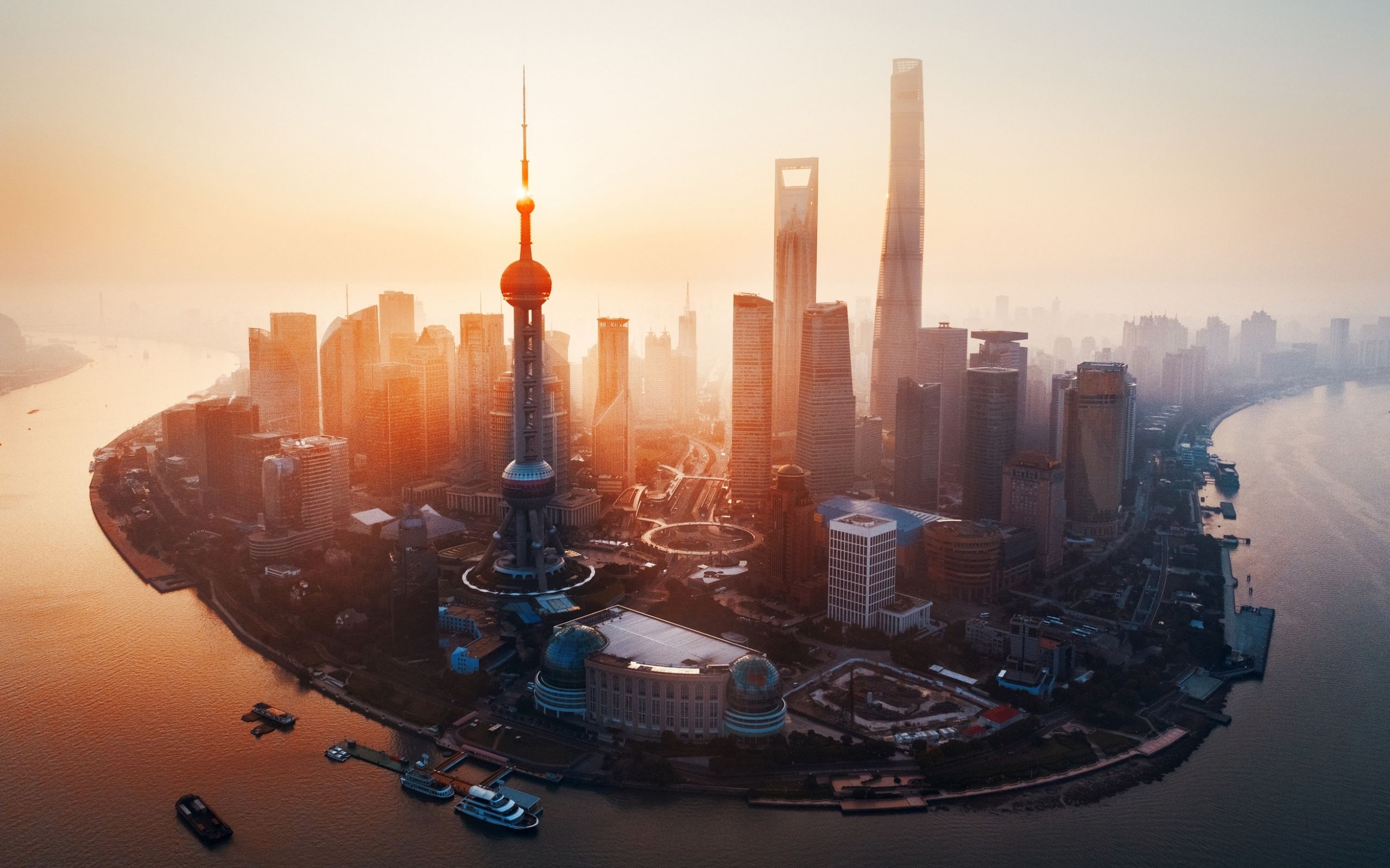 Skyline di Shanghai al tramonto, 2560x1600 2K+, Desktop