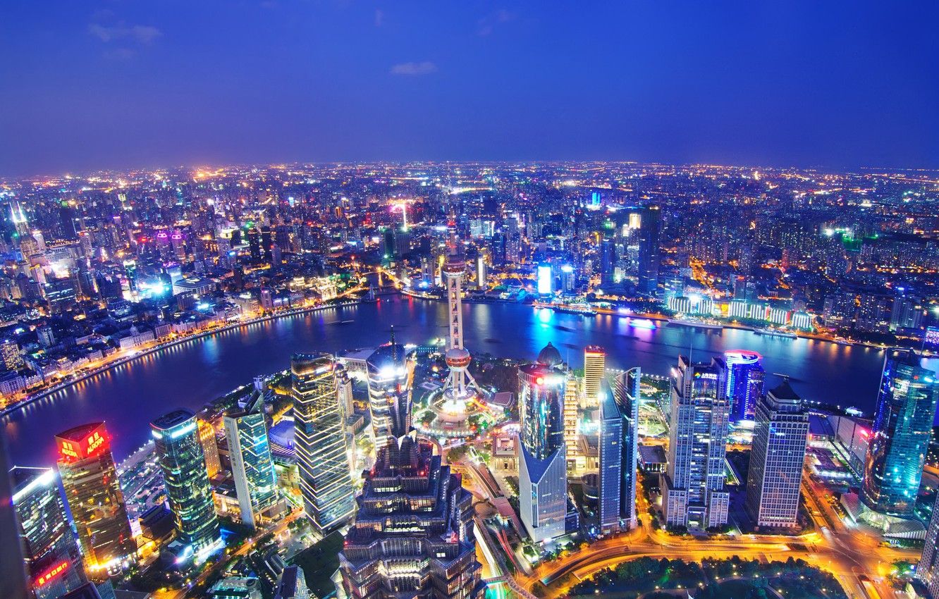 Panorama notturno di Shanghai, 1332x850 720p, Laptop