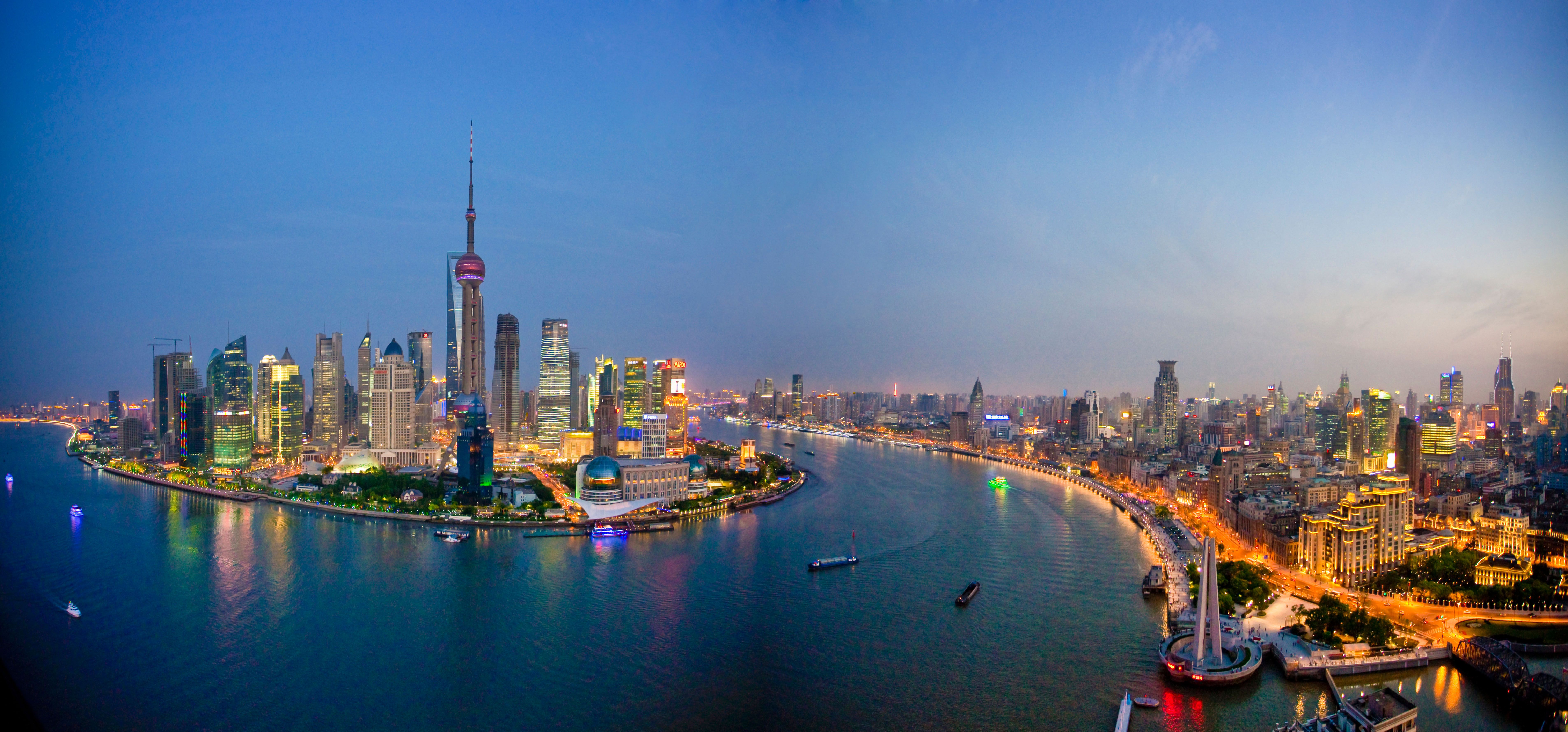 Skyline panoramico di Shanghai, 7626x3559 4K Ultra HD, Monitor 4K