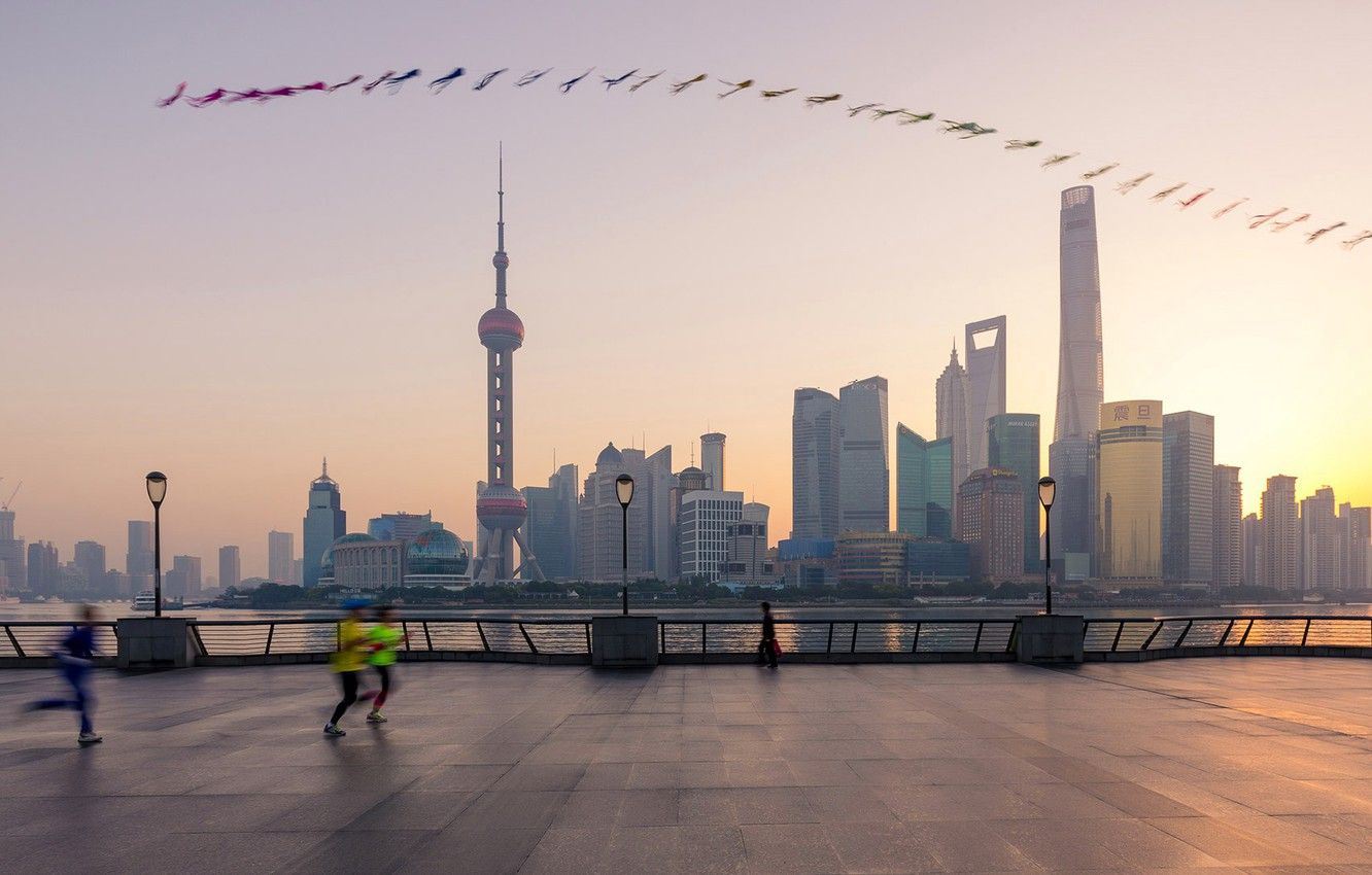 Skyline di Shanghai all'alba, 1332x850 720p, PC