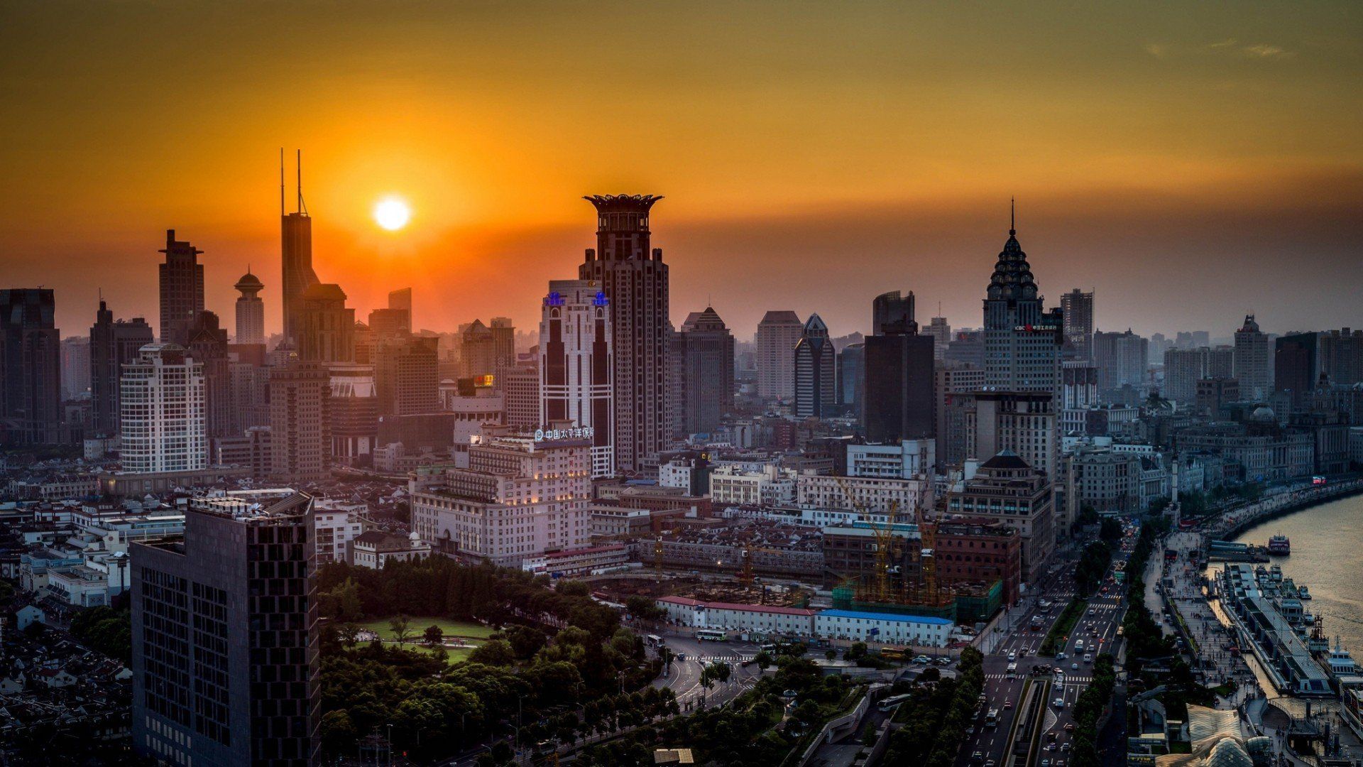 Skyline Shanghai al tramonto, 1920x1080 Full HD 1080p, Laptop