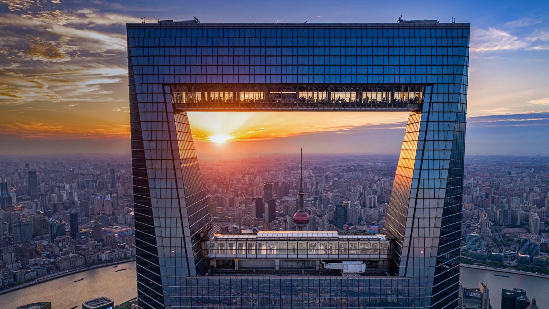 Shanghai World Financial Center tramonto, 1920x1080 1080p, PC