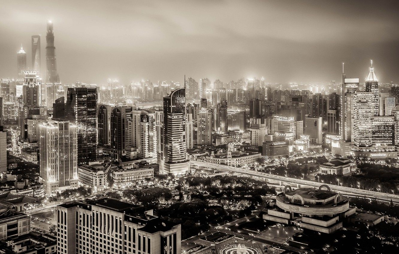 Skyline di Shanghai notturno, 1332x850 720p, Laptop