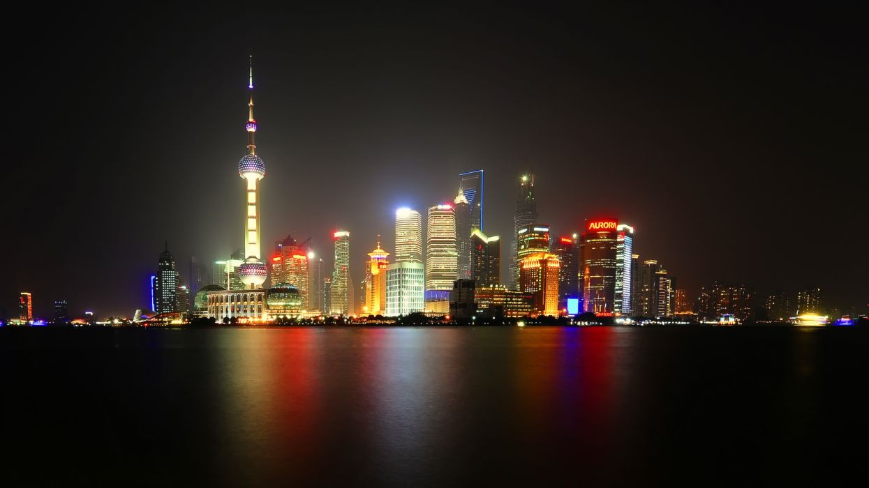 Skyline Shanghai notturno, 1245x700 HD, PC