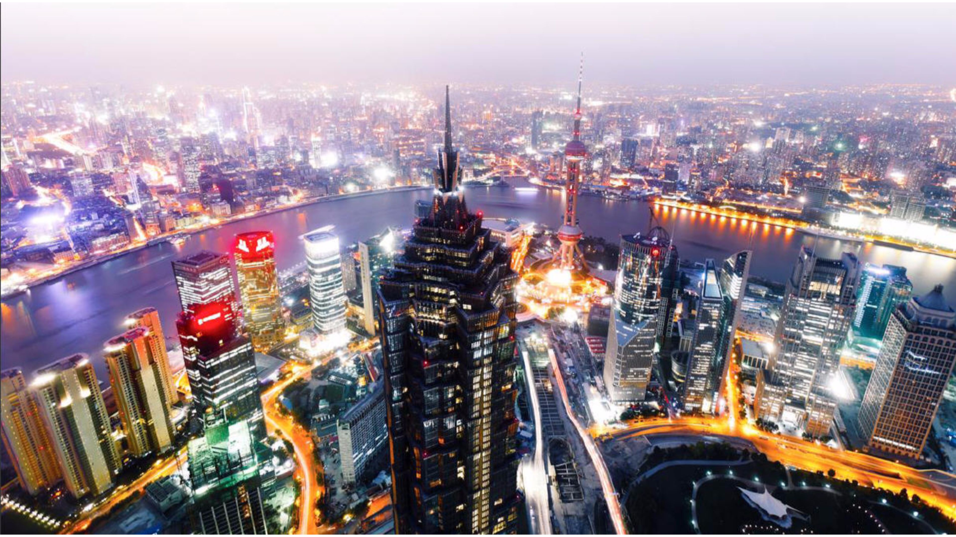 Vista aerea skyline Shanghai notturno, 3840x2160 UHD, PC 4K