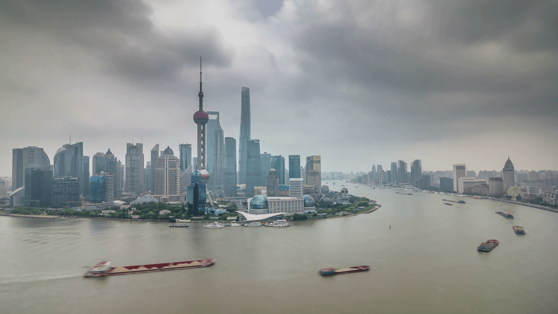 Skyline Shanghai vista fiume, 1920x1080 Full HD, Desktop