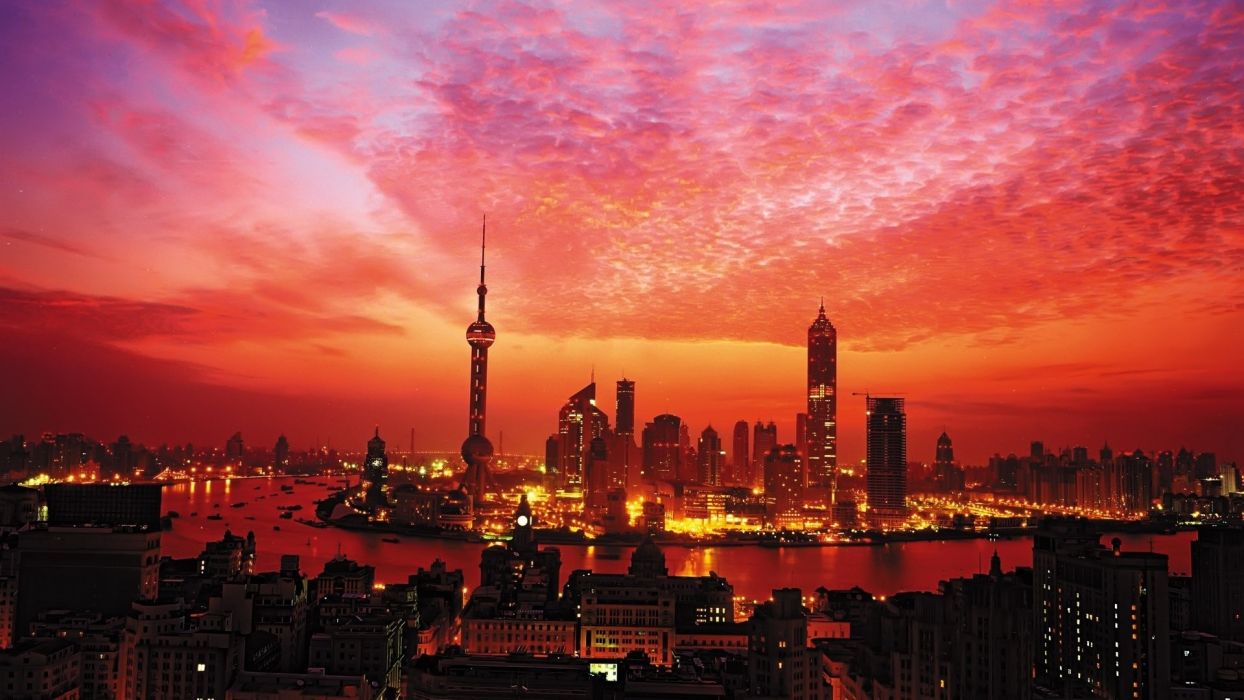 Skyline Shanghai al tramonto, 1244x700 HD, Laptop
