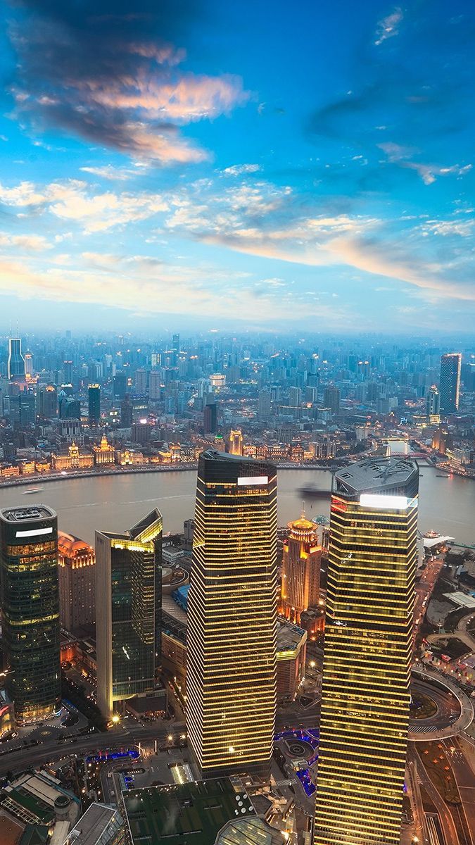 Skyline Shanghai al tramonto, 675x1200 Verticale, Telefono