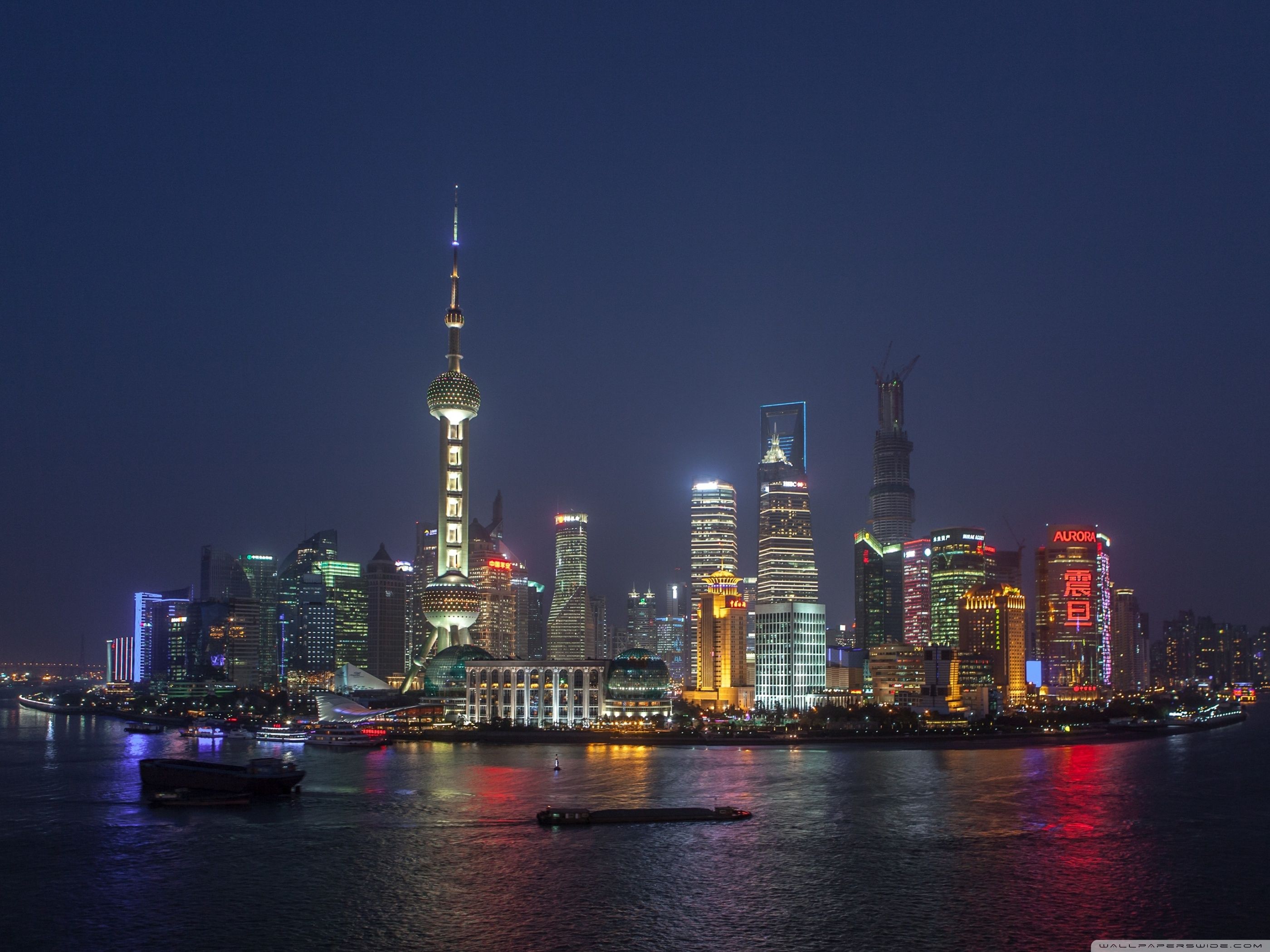Skyline Shanghai notturno illuminato, 2800x2100 2K+, Laptop
