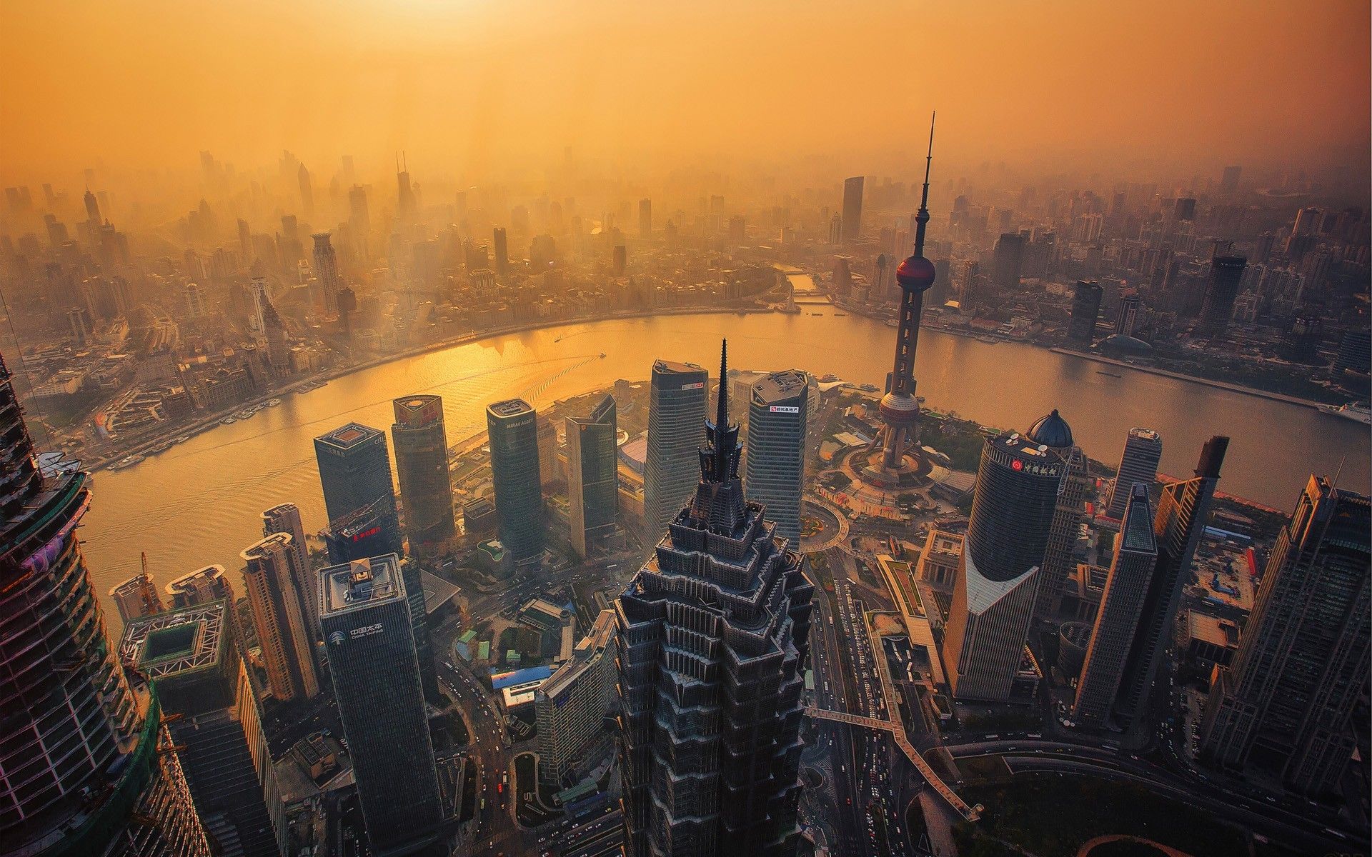 Skyline Shanghai al tramonto, 1920x1200 WUXGA, PC Desktop