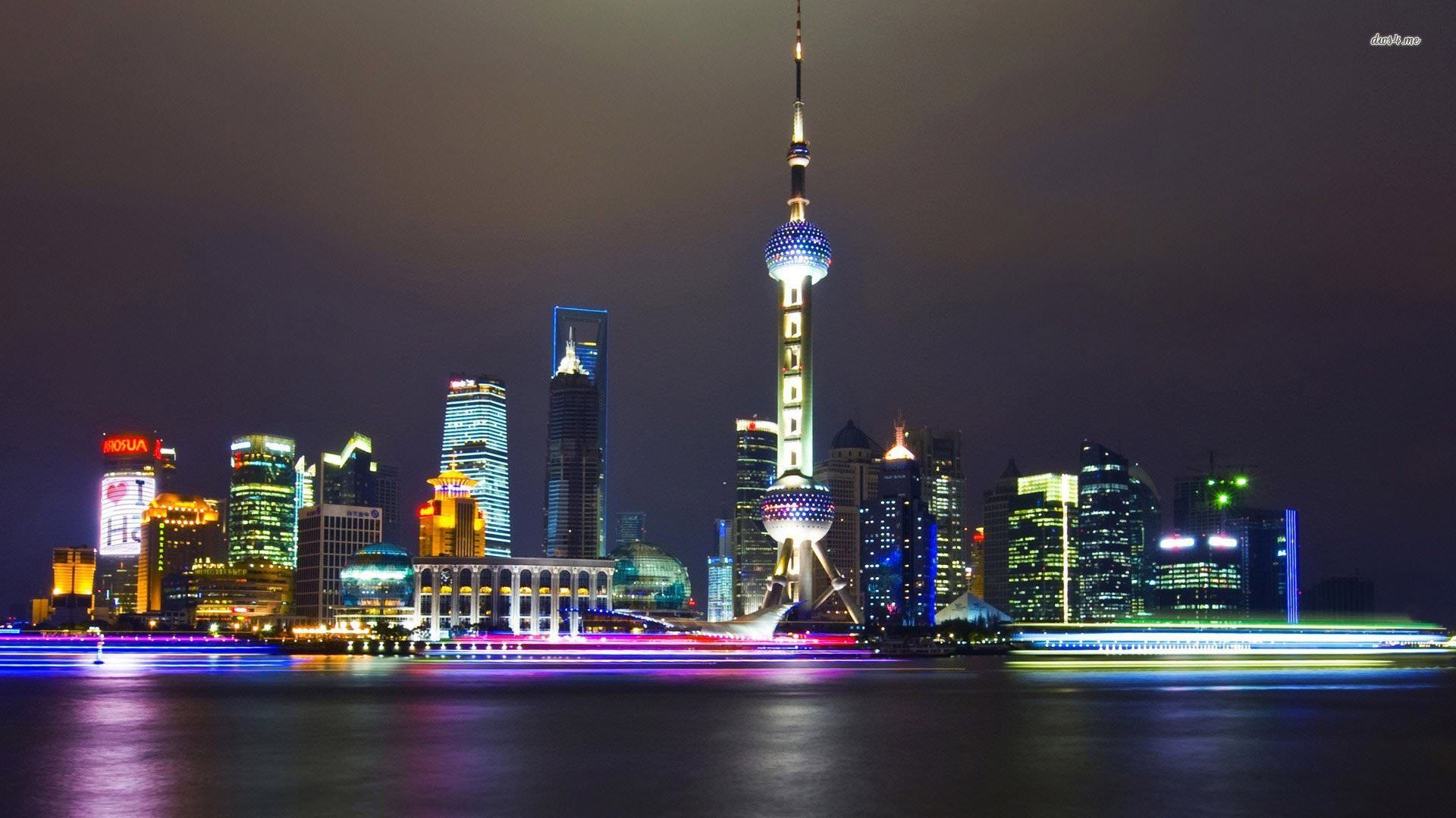 Skyline Shanghai notturno, 1920x1080 Full HD 1080p, Desktop
