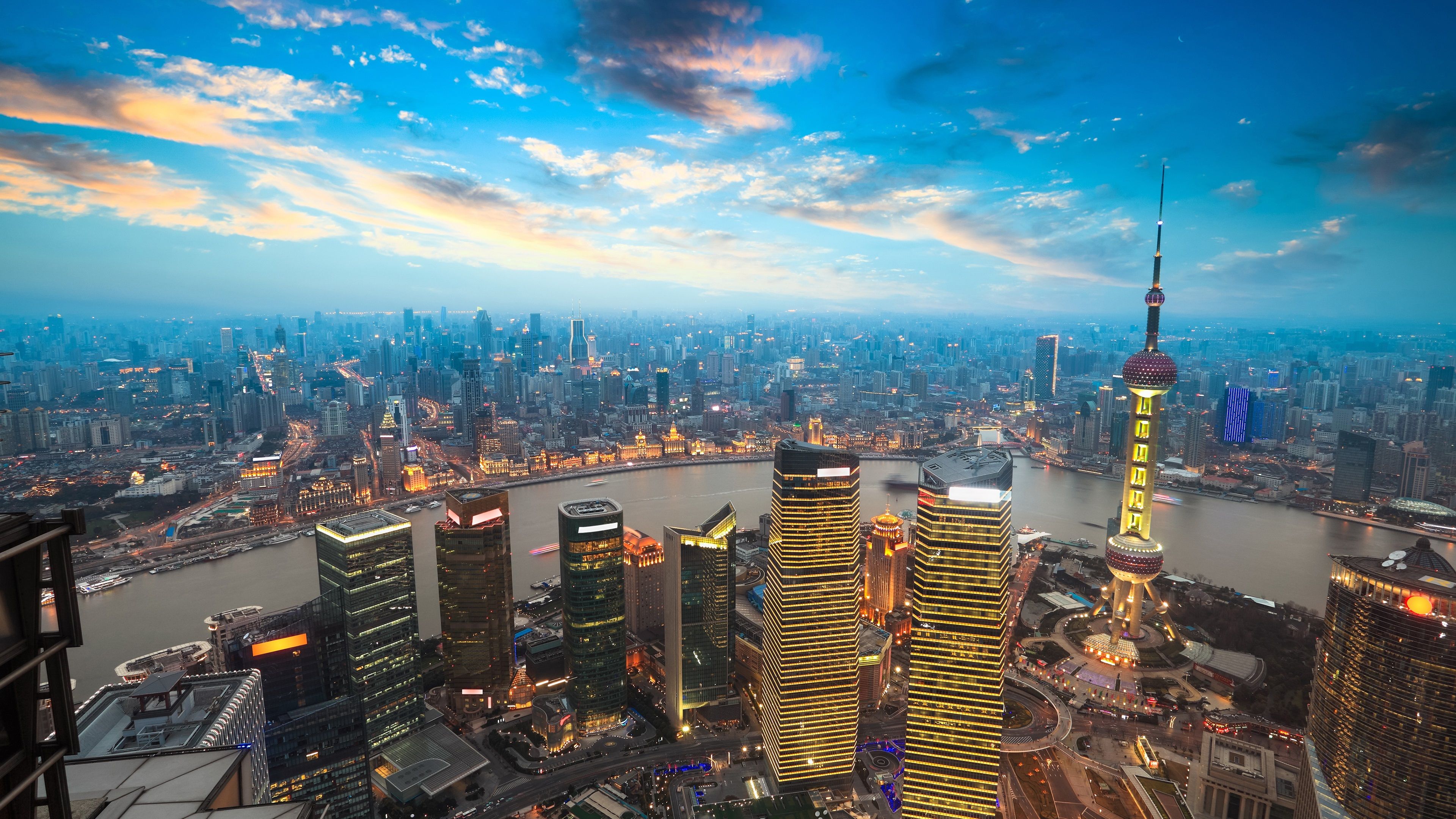 Skyline Shanghai al tramonto, 3840x2160 UHD, PC 4K