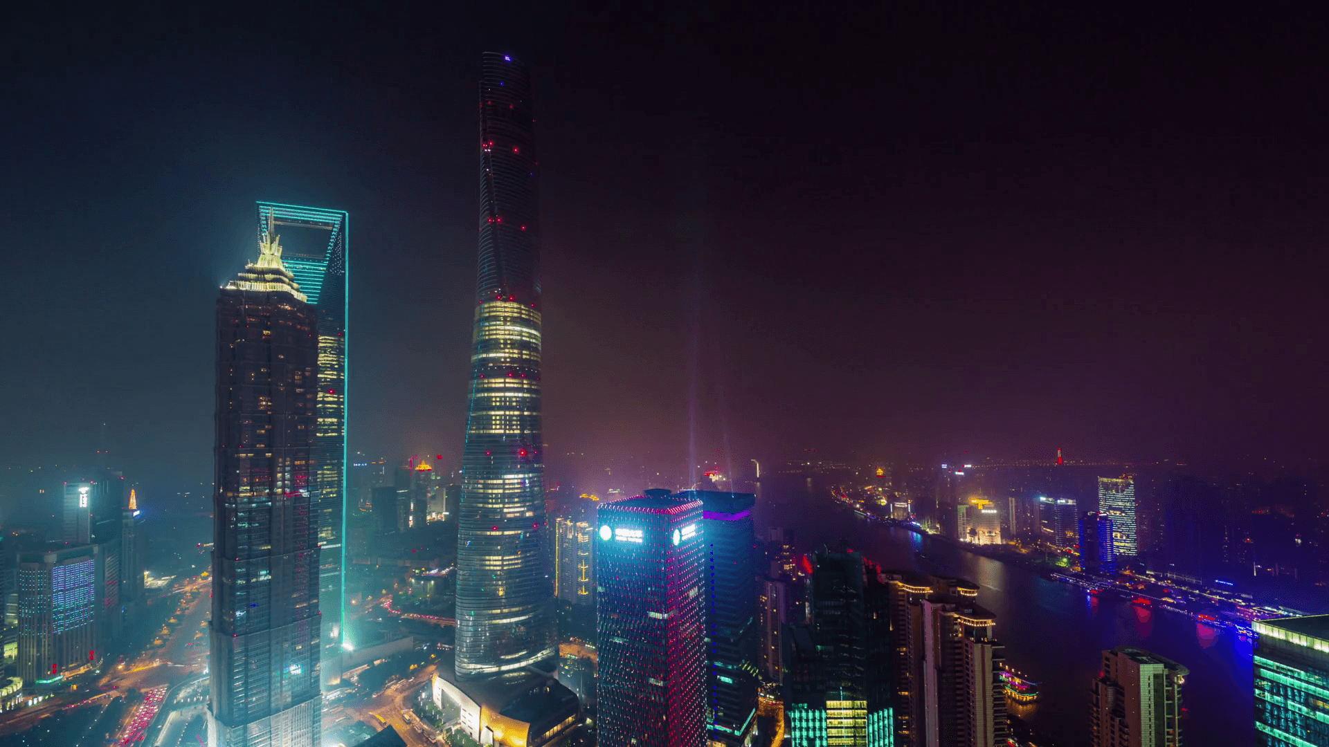 Skyline Shanghai notturno, 1920x1080 1080p, Laptop