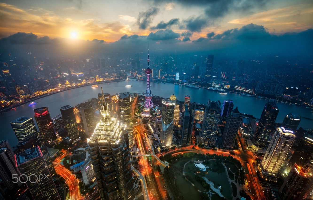 Panorama Shanghai al tramonto, 1332x850 HD, Notebook Gaming