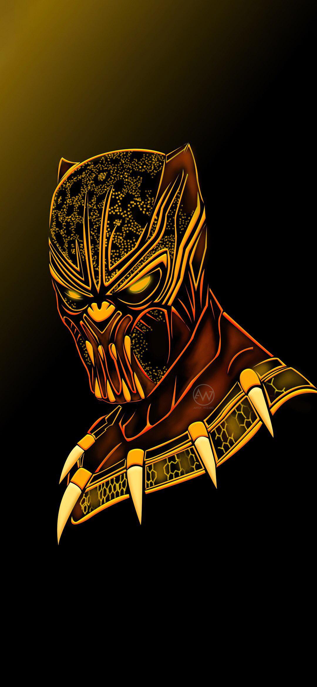 Black Panther maschera dorata, 1080x2340 Full HD Verticale, Smartphone