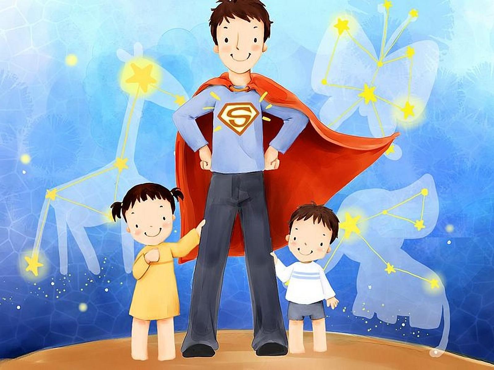 Super papà con bambini illustrazione, 1600x1200 900p, PC