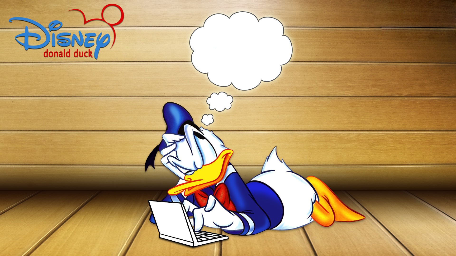 Paperino con laptop legno, 1920x1080 Full HD, PC