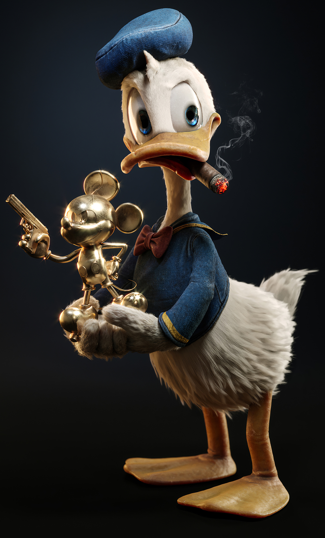 Paperino con statuetta dorata Topolino, Mickey Mouse, 1280x2120 Full HD Verticale, iPhone