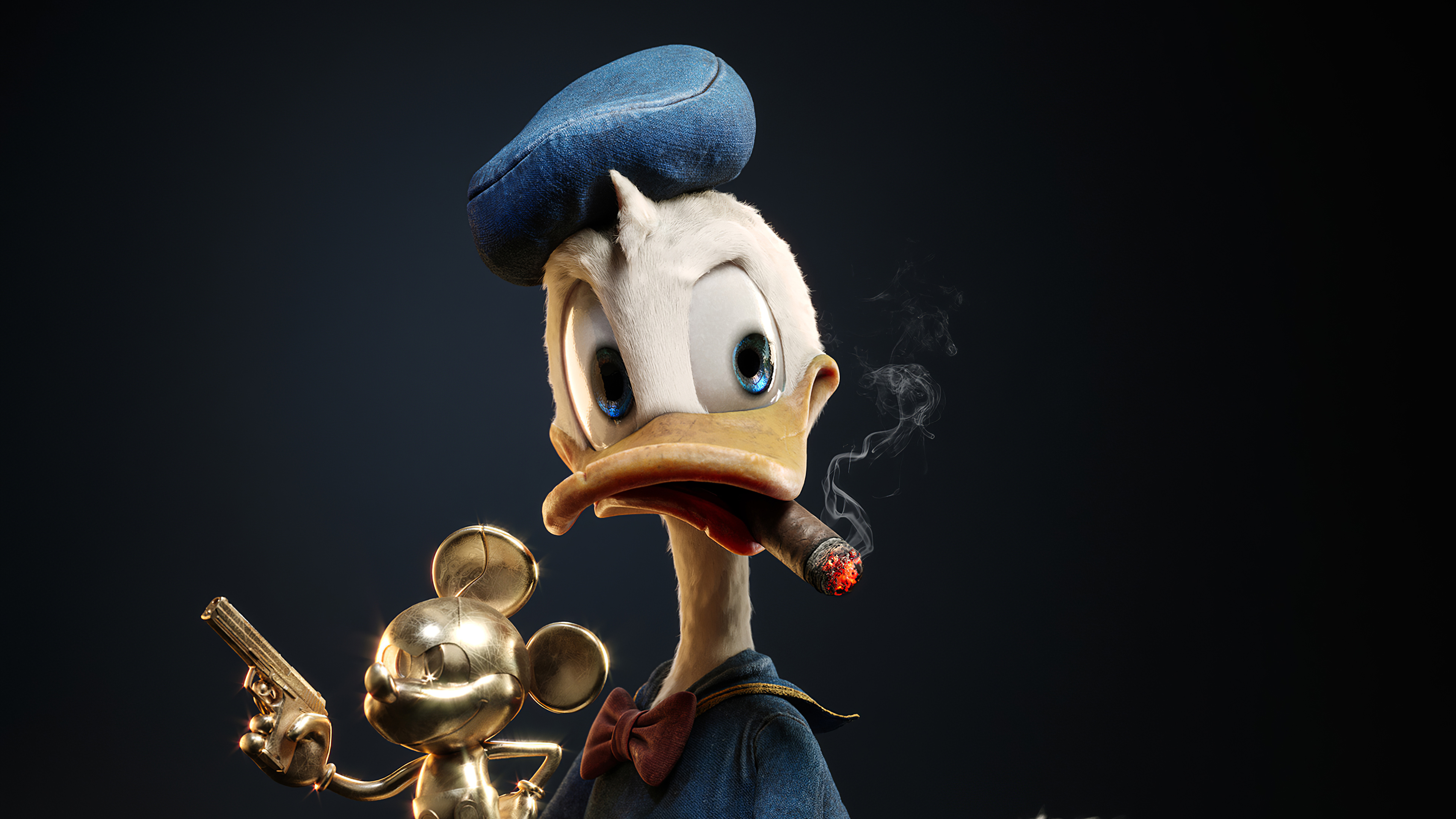 Paperino con sigaro e pistola dorata, 3840x2160 4K Ultra HD, Monitor 4K