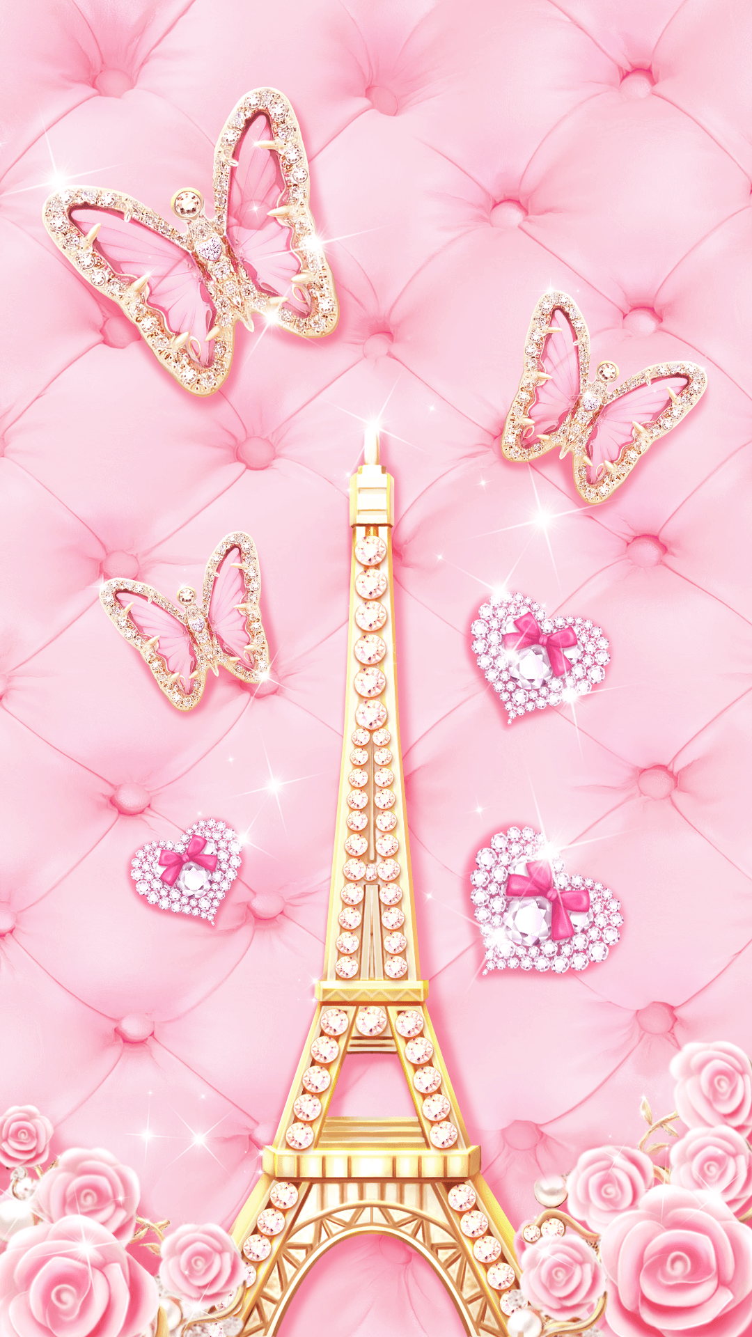 Torre Eiffel farfalle rosa Parigi, 1080x1920 Verticale, Samsung Galaxy