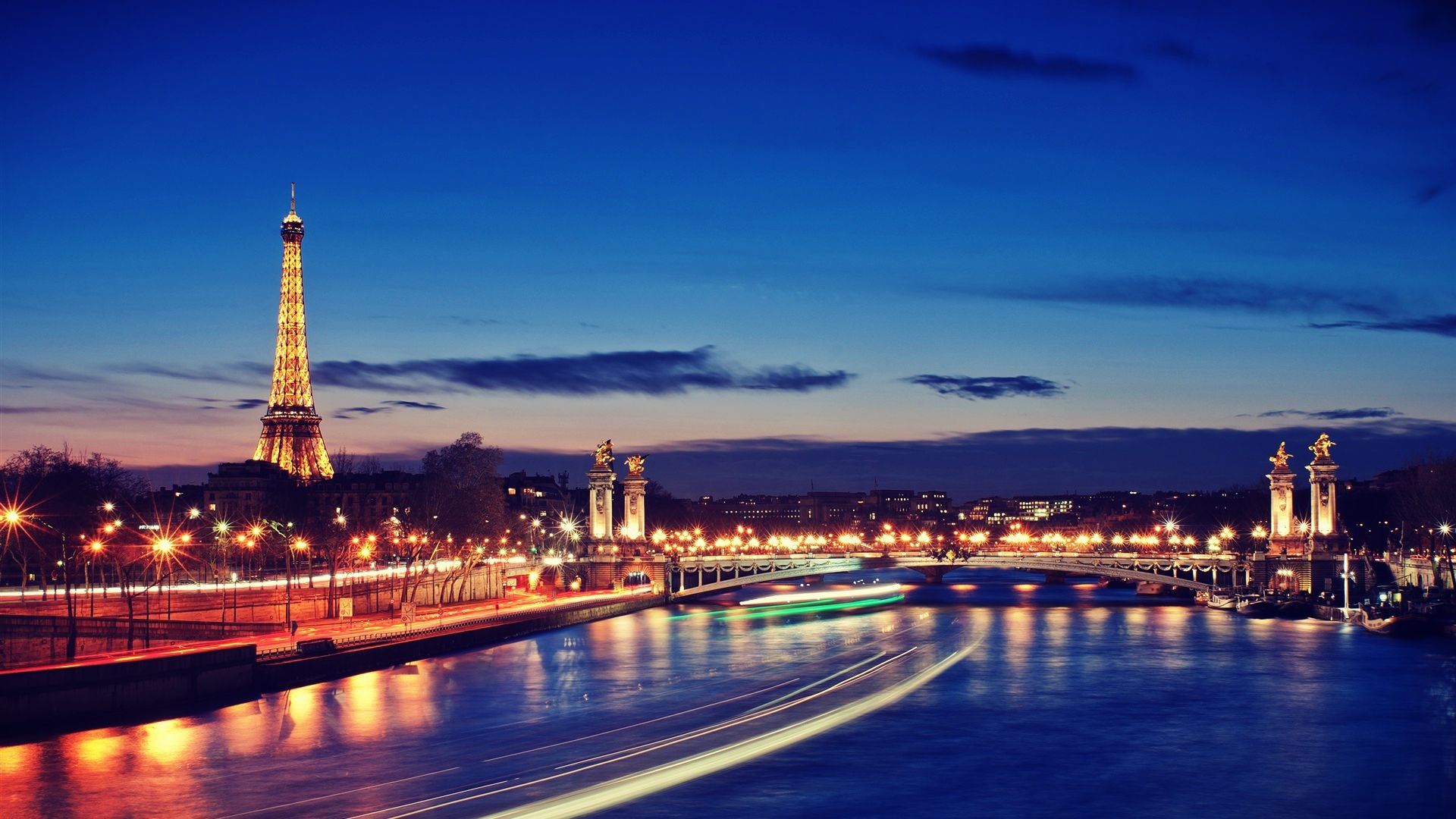 Torre Eiffel notturna sulla Senna, 1920x1080 Full HD 1080p, Desktop