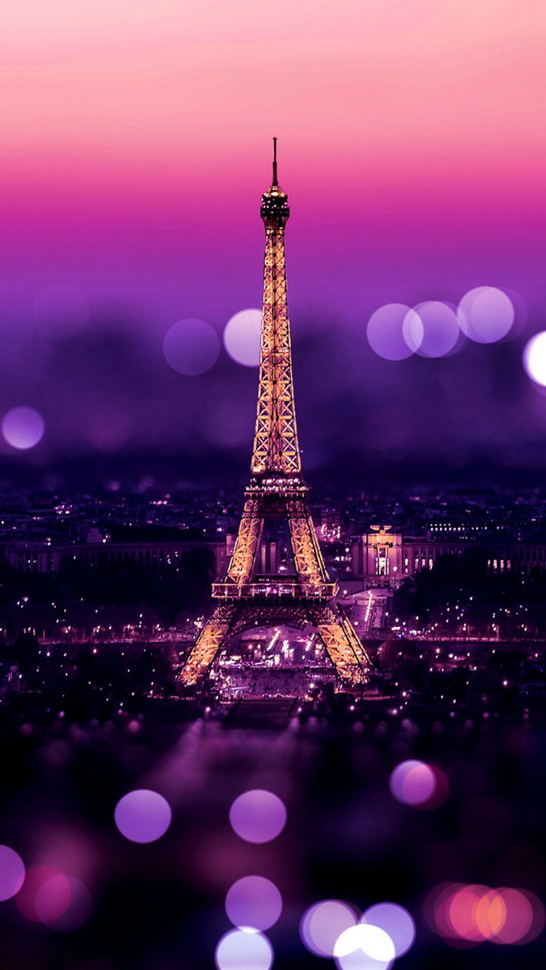 Torre Eiffel notte viola, Parigi, 1082x1920 Verticale, Telefono
