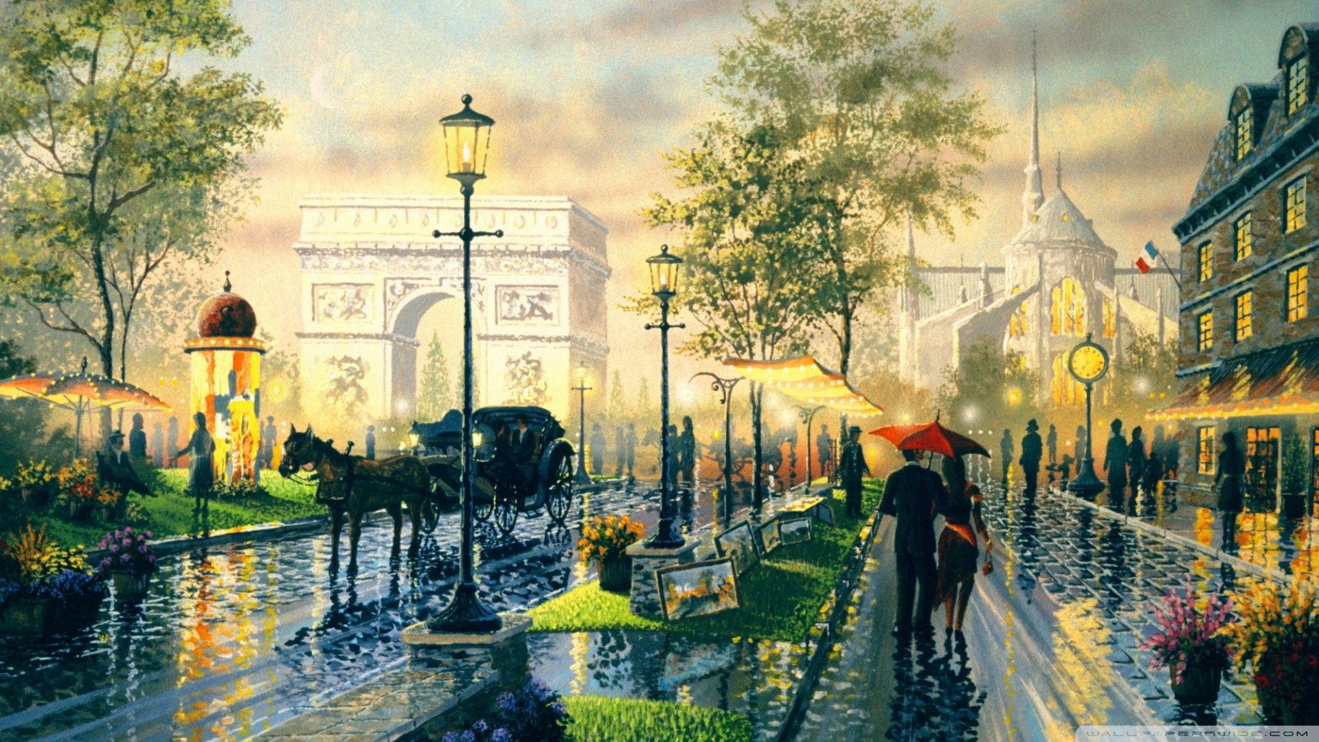 Parigi Arco di Trionfo dipinto, 1920x1080 Full HD, Desktop