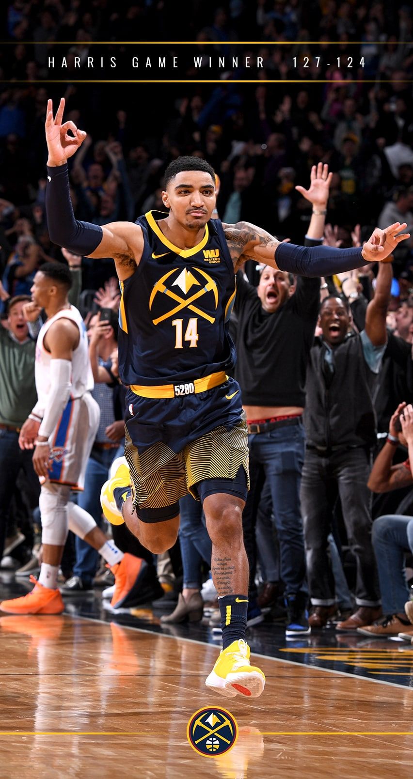 Giocatore Denver Nuggets esulta, 852x1608 Full HD Verticale, Google Pixel