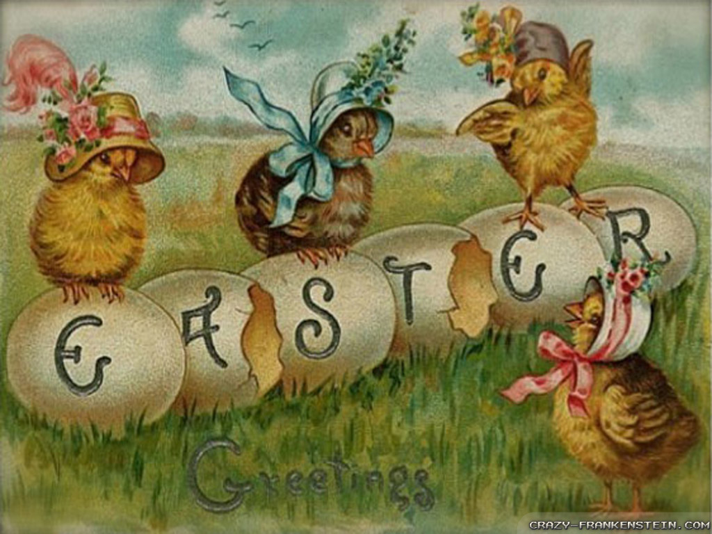 Pulcini vintage con uova Pasqua, 1024x768 HD, PC