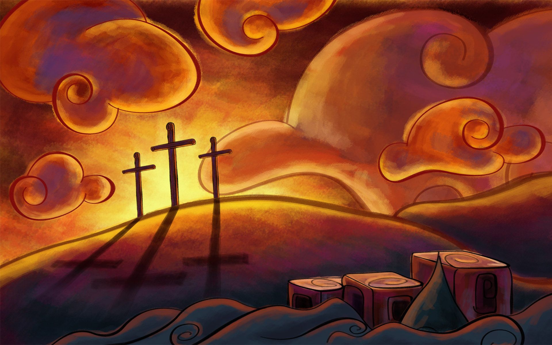 Tre croci al tramonto, 1920x1200 WUXGA, Desktop