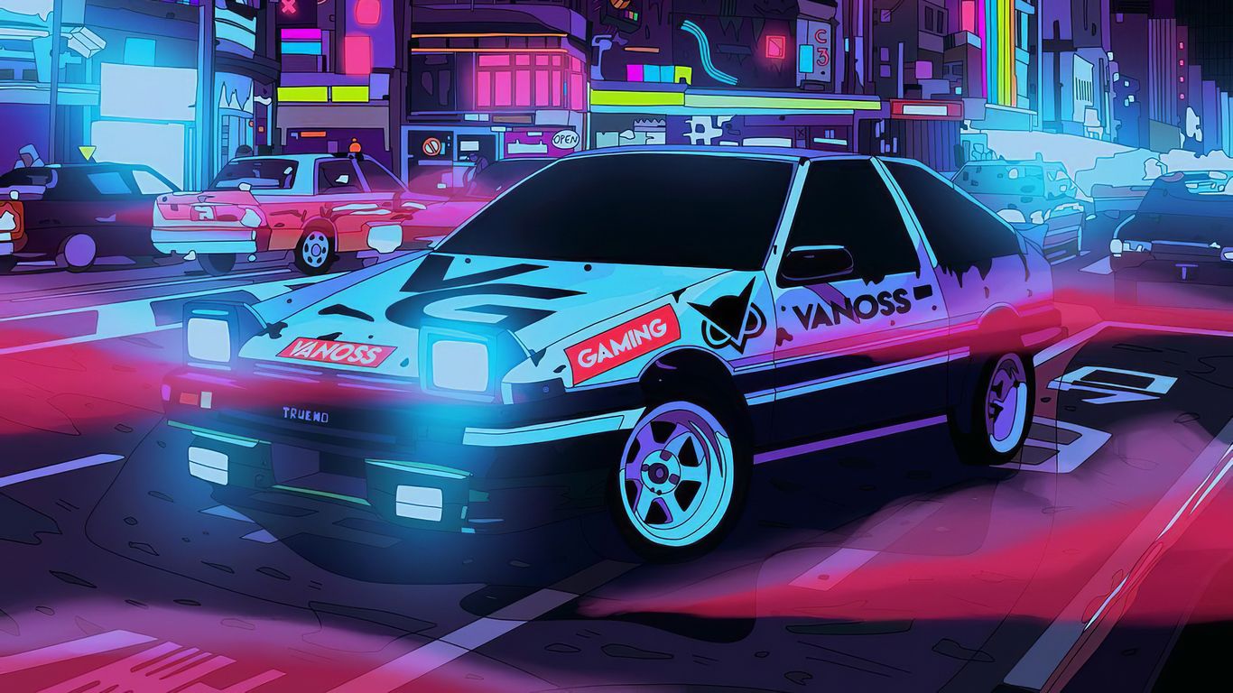 Auto sportiva stile synthwave notturna, 1366x768 720p, Monitor Gaming