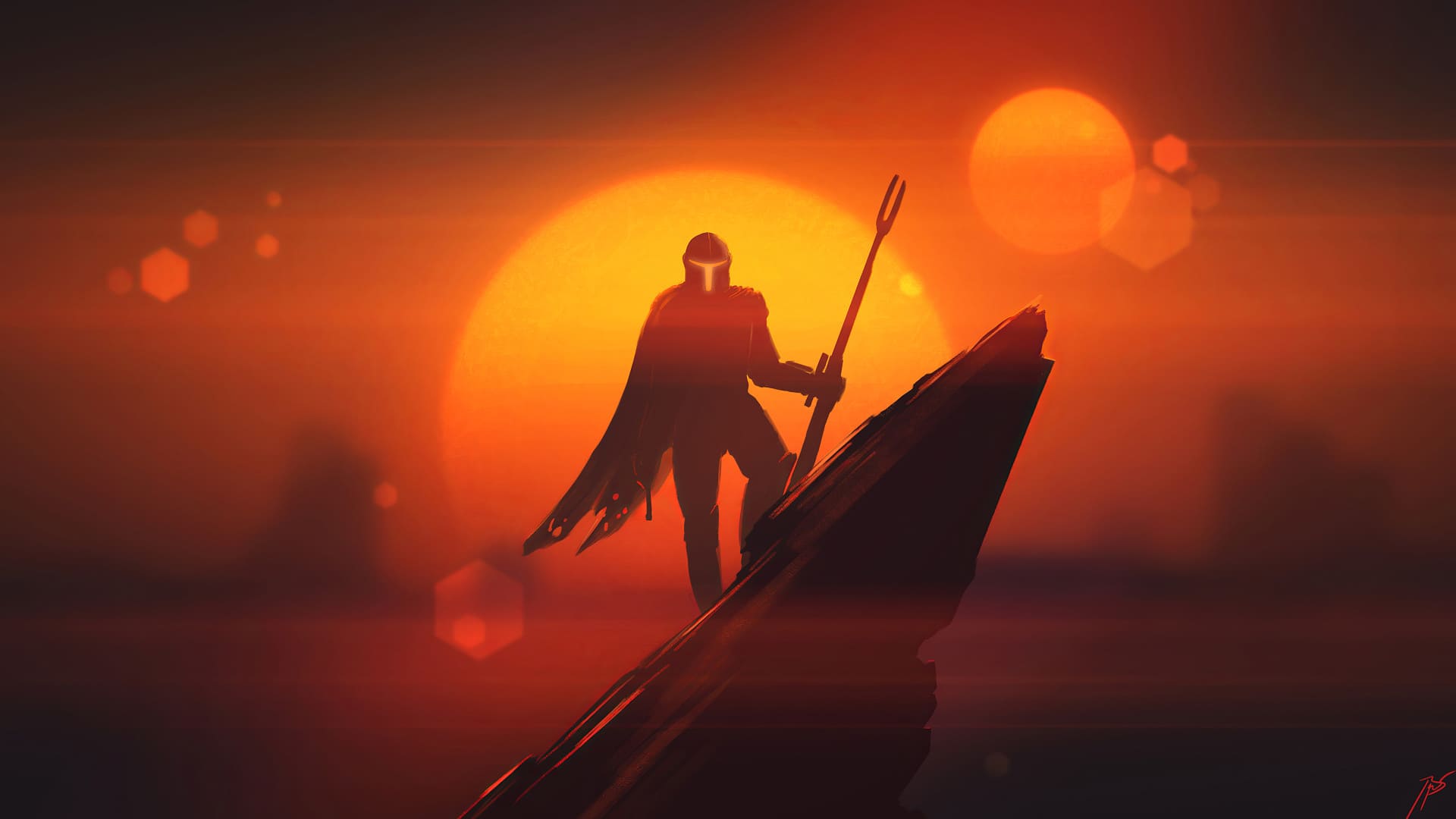 Silhouette con lancia al tramonto, sfondi per PC, 1920x1080 Full HD 1080p, Desktop