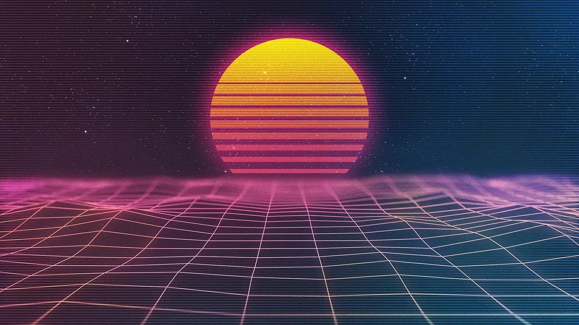 Sole retrowave griglia neon, sfondi per PC, 1920x1080 Full HD 1080p, PC