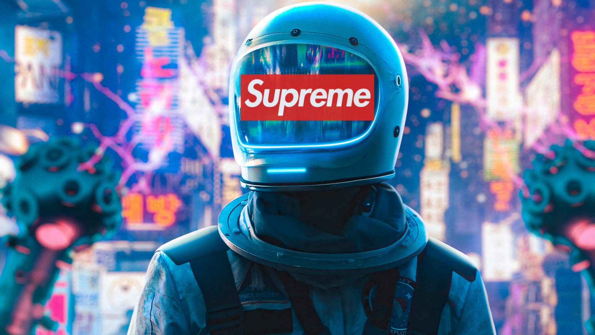 Astronauta logo Supreme neon, New York, sfondi per PC, 1920x1080 Full HD 1080p, Monitor Gaming