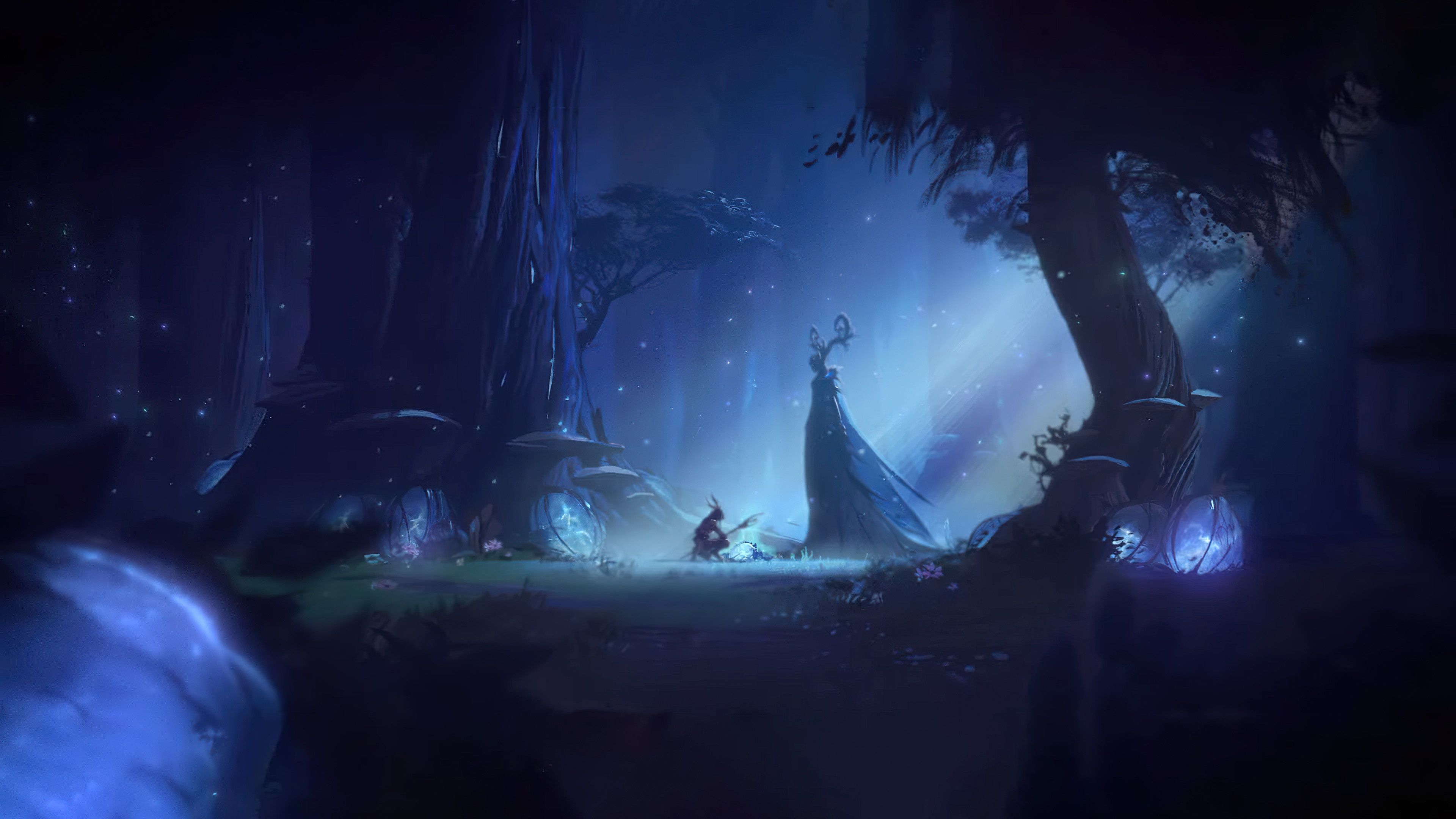 Foresta magica notturna blu, sfondi per PC, 3840x2160 Ultra HD, PC