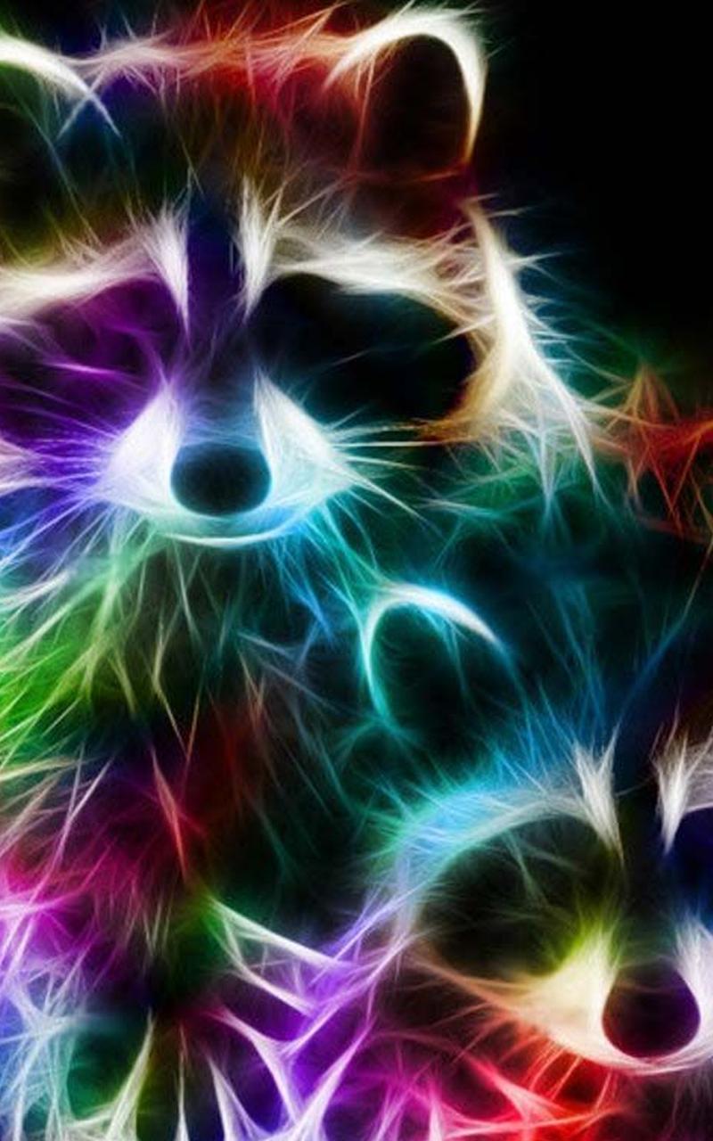 Procione neon fractal art, 800x1280 Verticale, Mobile