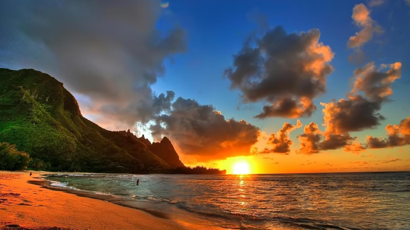Tramonto spiaggia montagna oceano, 1366x768 HD, Lenovo Legion