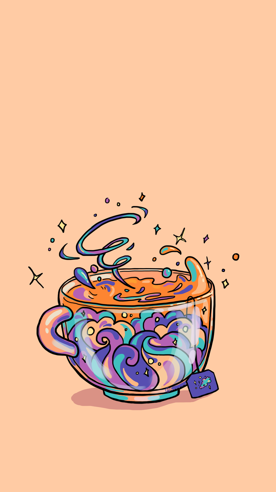 Tazza da tè colorata illustrata, sfondi per Tablet, 1080x1920 Verticale, Galaxy Tab